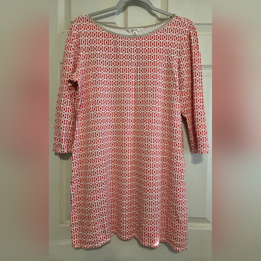 Sophie Max Orange Geometric Print Sheath Dress, 3/4 Sleeves Size M